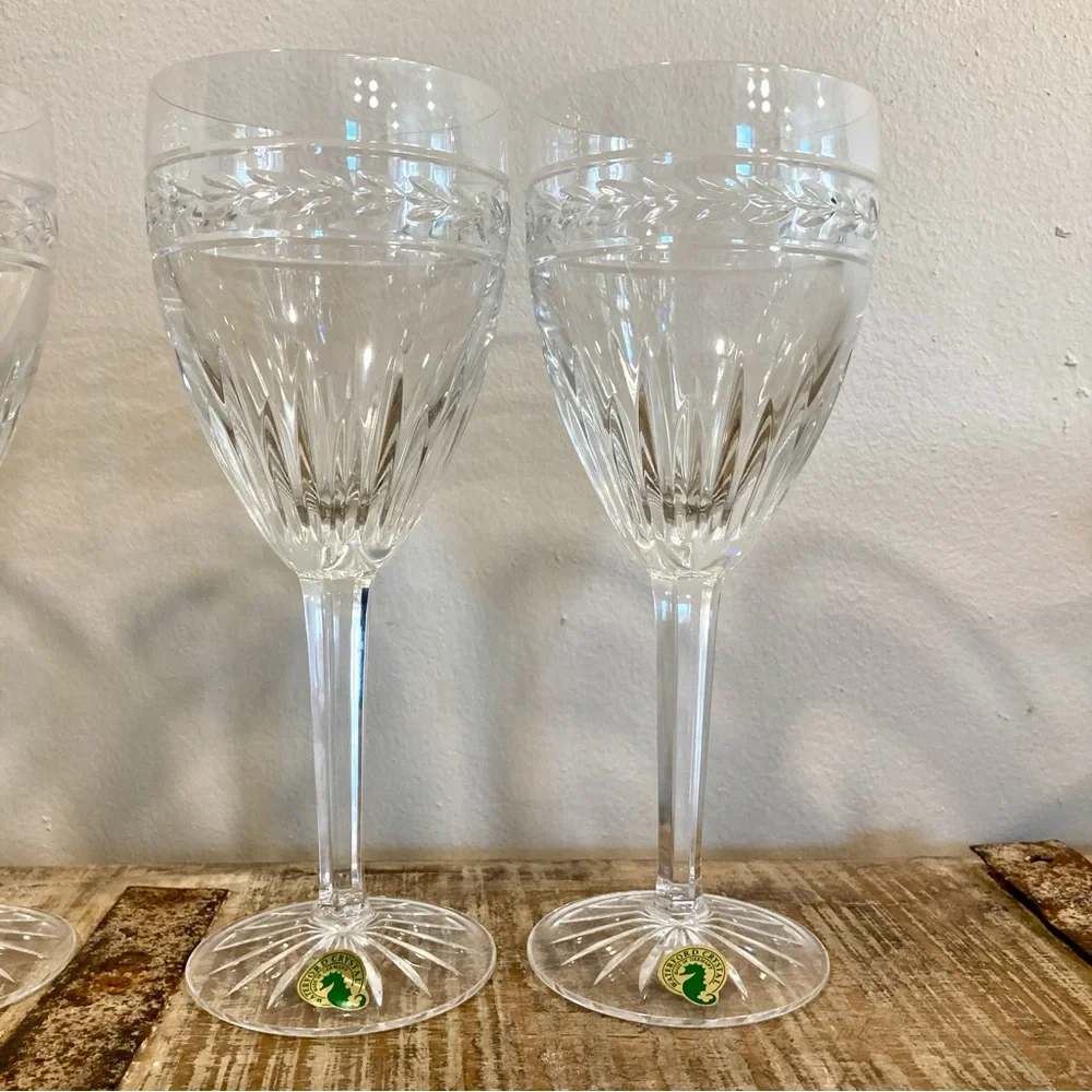 Set of 4 Waterford Laurel Water Goblets 8.5” Tall Crystal Made in Germany